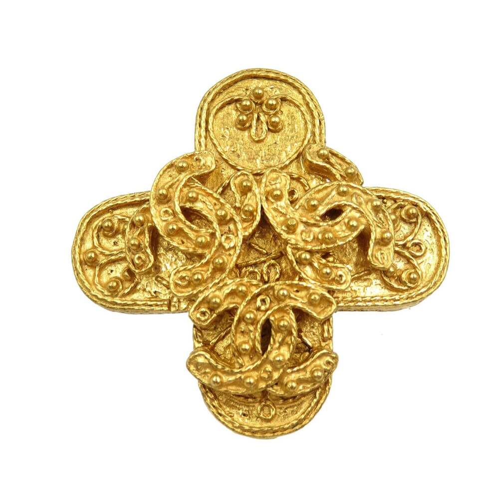 CHANEL Authentic Gold Logo Brooch - Picture 2 of 4